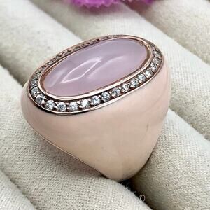 DBJ Dee Berkley Cocktail Right Hand Ring Chunky Pink Enamel Pave Halo Statement